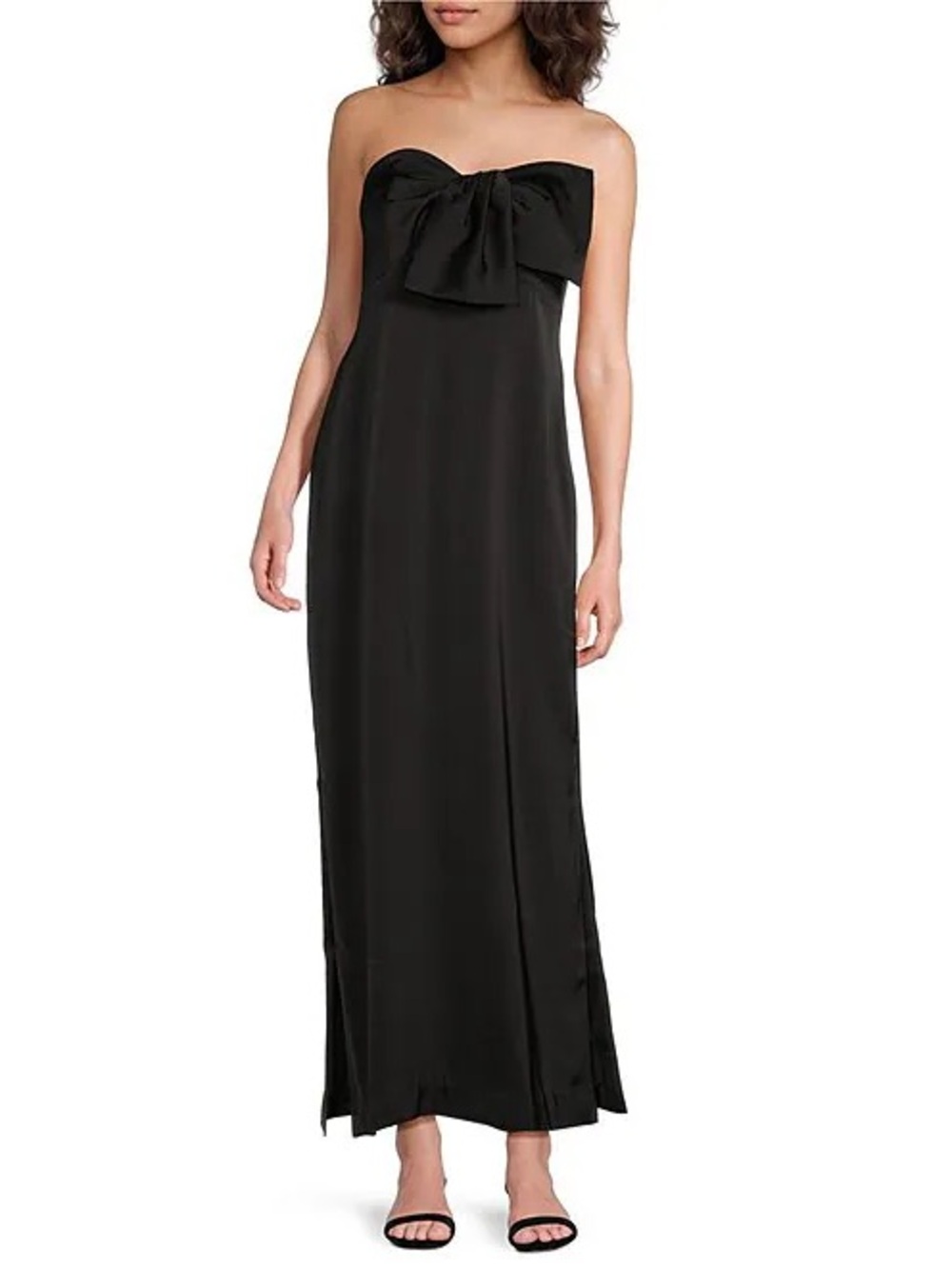 Lilly Pulitzer Carlynn Satin Bow Strapless Side Slit Maxi Dress Black